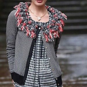 Anthro Karen Nicol Piled Stripes Pom Pom Cardi